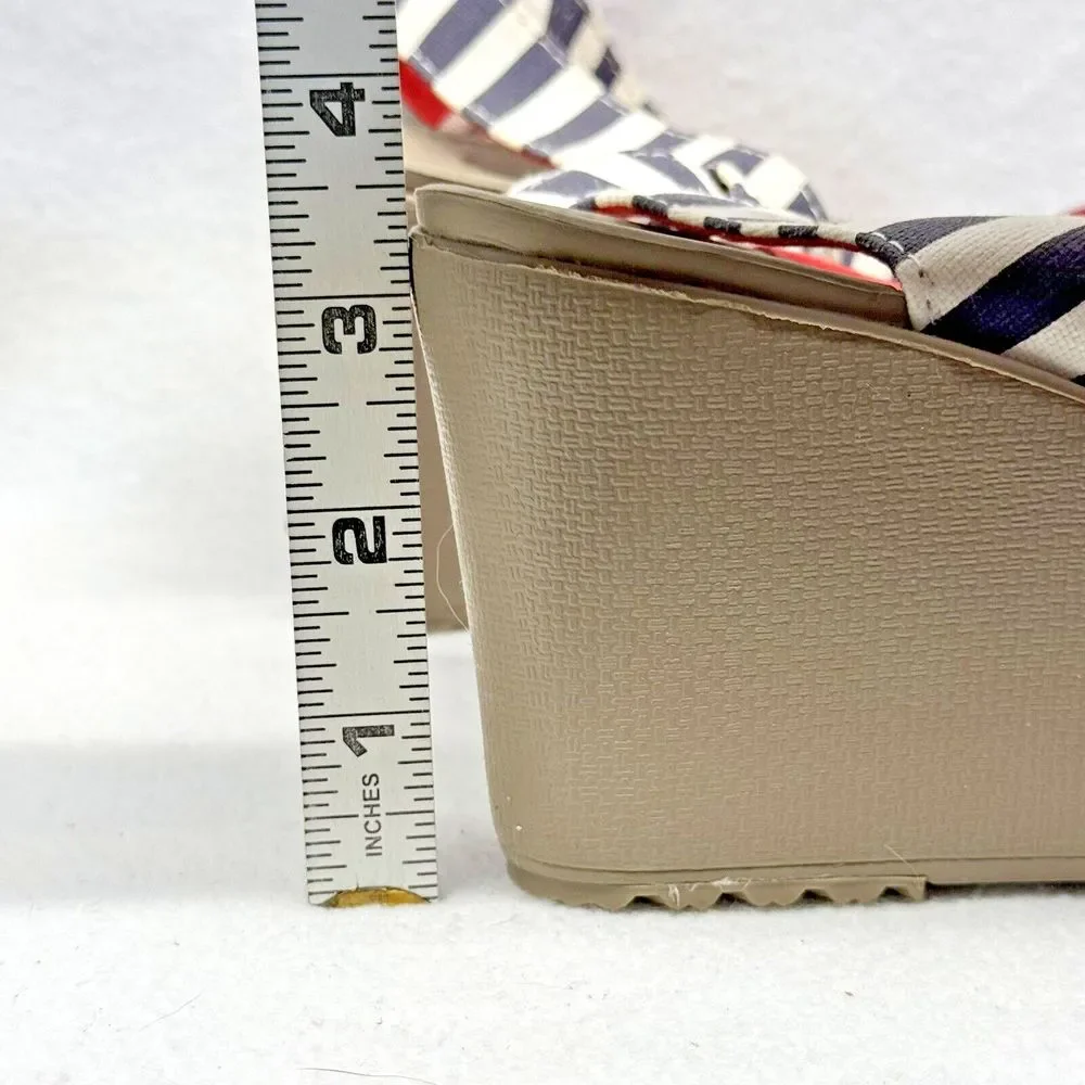 Crocs Leigh Wedge‎ Sandals Womens 9 Blue White Striped Nautical Summer Preppy